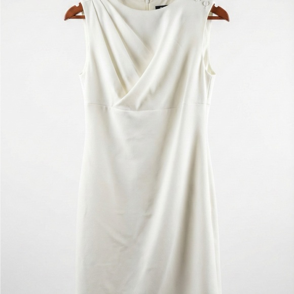 DKNY Ivory Sleeveless Draped Sheath Dress Size 8 Classic Elegant White - Picture 2 of 9